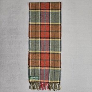 Biddy Murphy Ireland Pure New Wool Scarf Red Blue Plaid Check Autumn 11x58